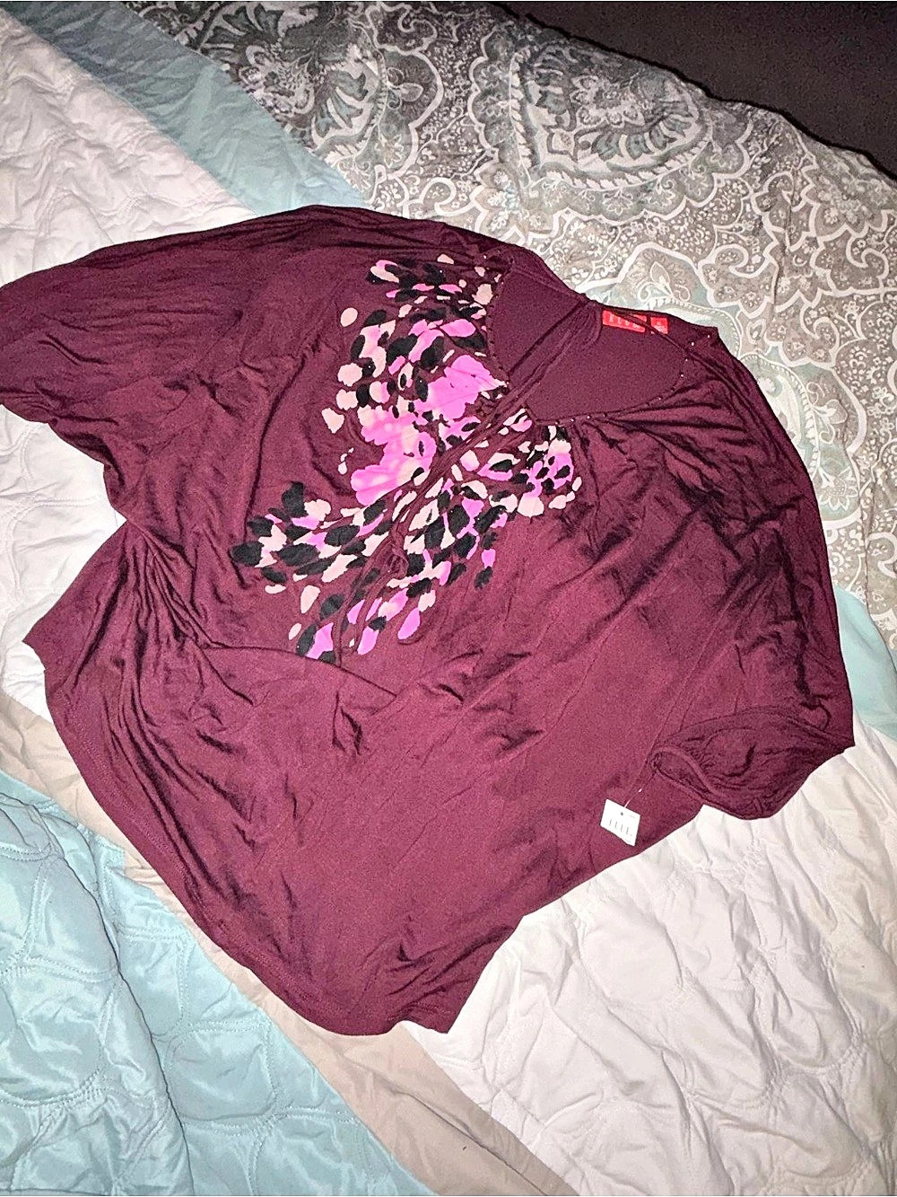 Elle Floral poncho shirt Purple & Pink Size XL Like New